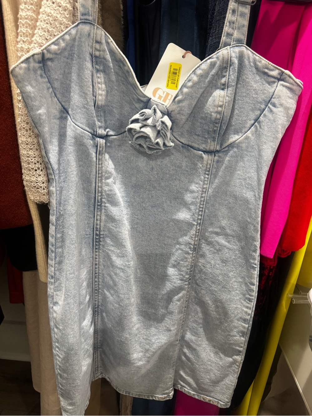 Gianni Bini Light Wash Denim Bustier Mini Dress with Rosette
